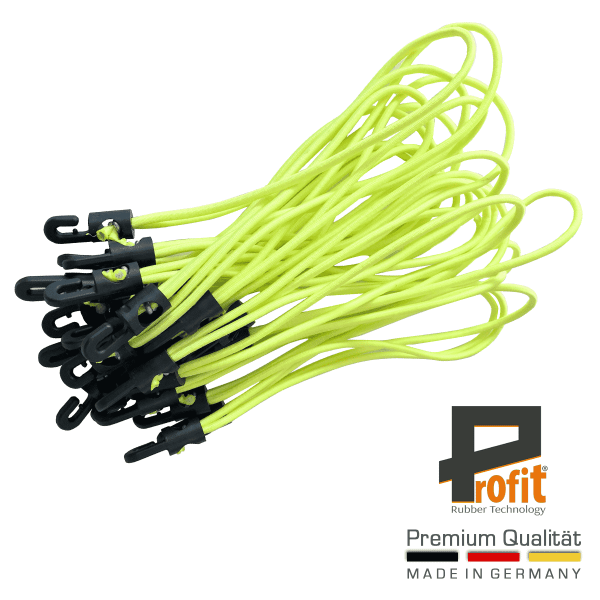 Rubberspanner met haken 250mm Neon geel | Spanners met kunststof haken | expander stroppen | dekzeilhaken | Profit Rubber Technologie